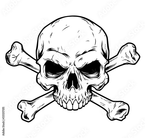 Skull and crossbones illustration on white background photo