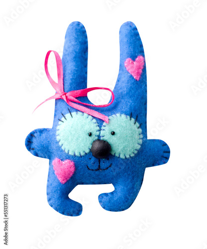 Blue felt hare, felt toy, symbol of 2023
