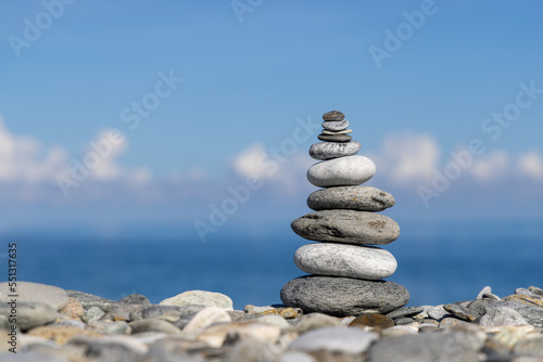 Stack of stones on the sea beach