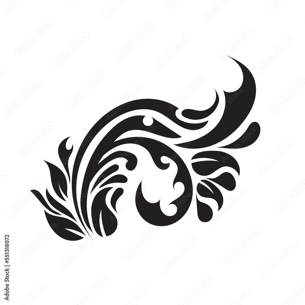 Oriental vector damask black patterns. Baroque Scroll as Element of Ornament and Graphic Design. Use for greeting cards and wedding invitations.