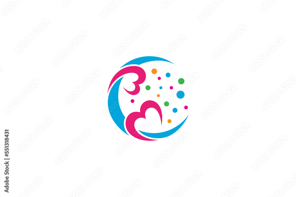 crescent moon logo with two hearts with colorful design crescent moon logo with two hearts with colorful design
