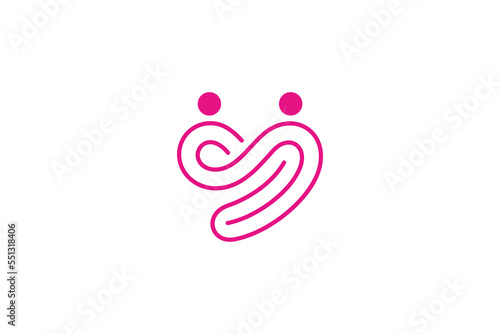 People heart and care logo with line art design style pink color