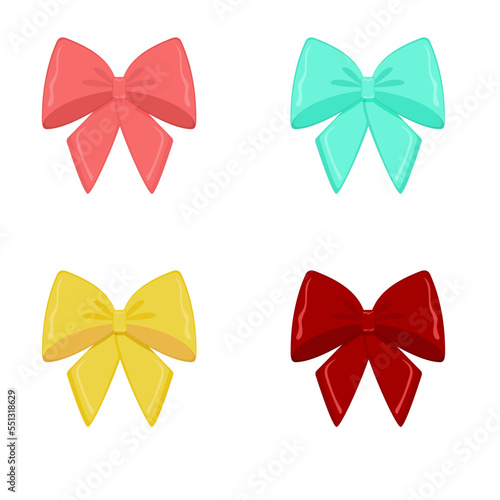 Colorful bows set in cartoon style. Vector illustration.