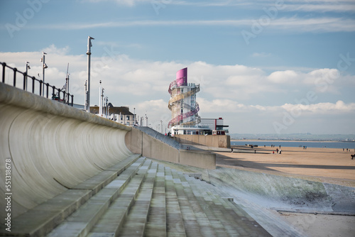 Breakwater by the beach in the seaside town of Redcar. photo