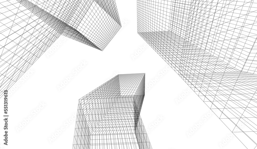 Abstract linear architecture on white background vector 3d illustration Abstract linear architecture on white background vector 3d illustration