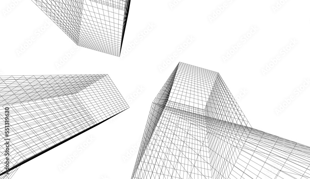Abstract linear architecture on white background vector 3d illustration Abstract linear architecture on white background vector 3d illustration