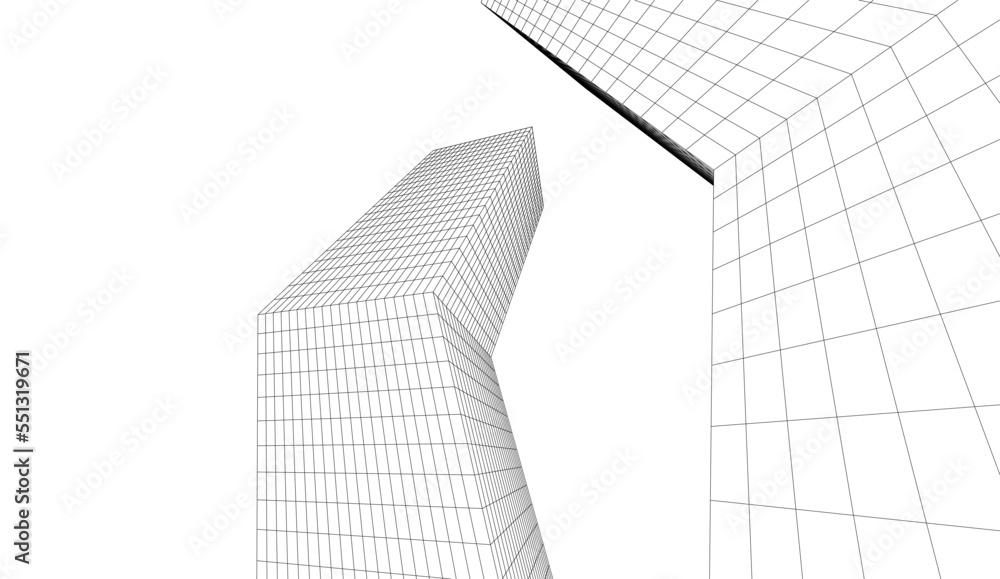 Fototapeta premium Abstract linear architecture on white background vector 3d illustration