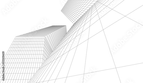 Abstract linear architecture on white background vector 3d illustration