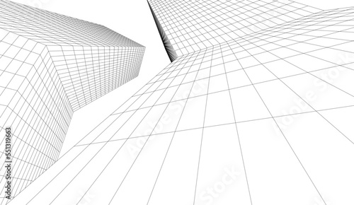 Fototapeta Naklejka Na Ścianę i Meble -  Abstract linear architecture on white background vector 3d illustration
