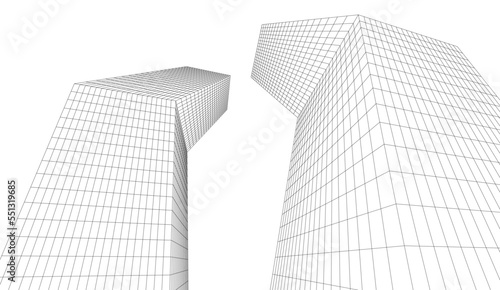 Abstract linear architecture on white background vector 3d illustration