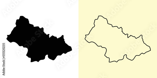 Bijelo Polje map, Montenegro, Europe. Filled and outline map designs. Vector illustration photo