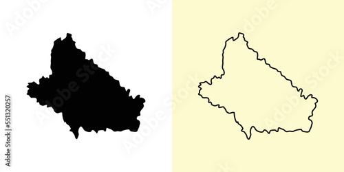 Bjelovar-Bilogora map, Croatia, Europe. Filled and outline map designs. Vector illustration