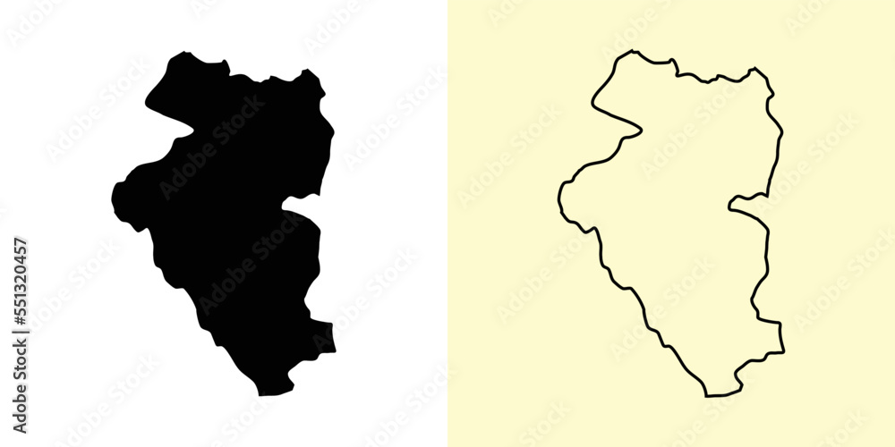 Bulgan map, Mongolia, Asia. Filled and outline map designs. Vector illustration