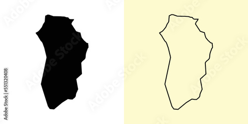 Brokopondo map, Suriname, Americas. Filled and outline map designs. Vector illustration photo