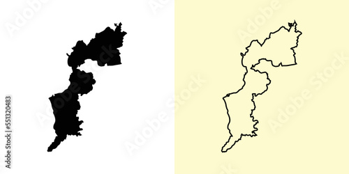 Burgenland map, Austria, Europe. Filled and outline map designs. Vector illustration