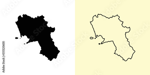 Campania map, Italy, Europe. Filled and outline map designs. Vector illustration
