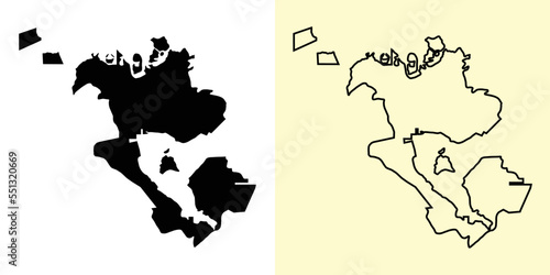 Capital map, Bahrain, Asia. Filled and outline map designs. Vector illustration