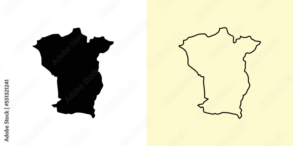 Cojedes map, Venezuela, Americas. Filled and outline map designs. Vector illustration