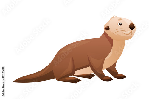 Sea Otter as Marine Mammal and Aquatic Creature with Brown Coat and Long Tail Vector Illustration