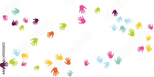 Colorful children handprints preschool education concept background