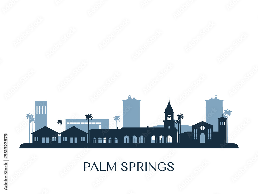 Palm Springs, CA skyline, monochrome silhouette. Vector illustration.