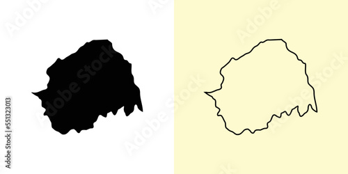 Ilam map, Nepal, Asia. Filled and outline map designs. Vector illustration
