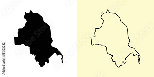 Jekabpils map, Latvia, Europe. Filled and outline map designs. Vector illustration