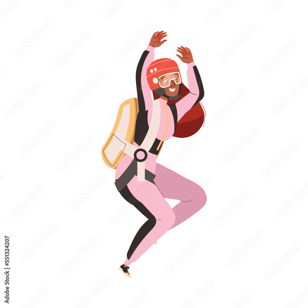 Happy Woman Parachutist Skydiving and Free-falling in the Air Descenting on the Earth Vector Illustration Happy Woman Parachutist Skydiving and Free-falling in the Air Descenting on the Earth Vector Illustration