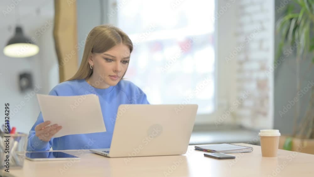 Woman Working on Laptop and Documents Woman Working on Laptop and Documents