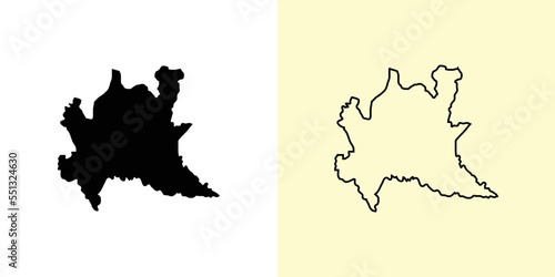 Lombardia map, Italy, Europe. Filled and outline map designs. Vector illustration photo