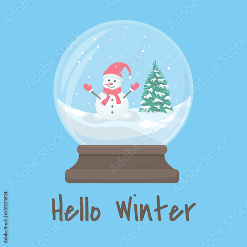 Merry christmas glass ball with snawman