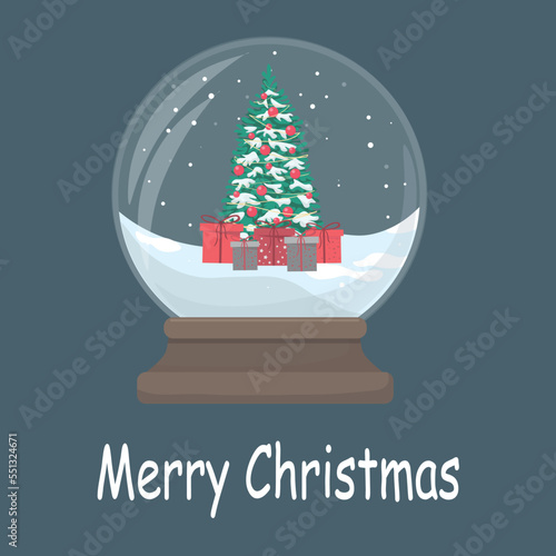 Merry christmas glass ball with Chrictmas tree