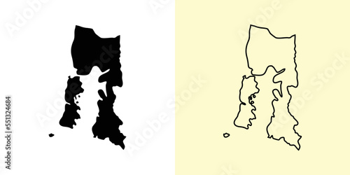 Los Lagos map, Chile, Americas. Filled and outline map designs. Vector illustration photo