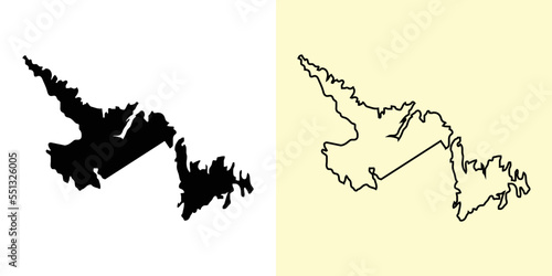 Newfoundland and Labrador map, Canada, Americas. Filled and outline map designs. Vector illustration