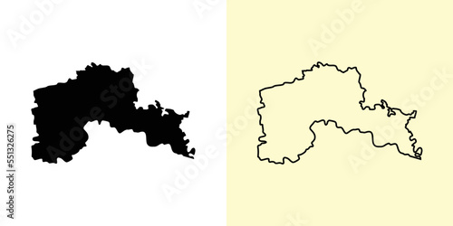 North Kazakhstan map, Kazakhstan, Asia. Filled and outline map designs. Vector illustration