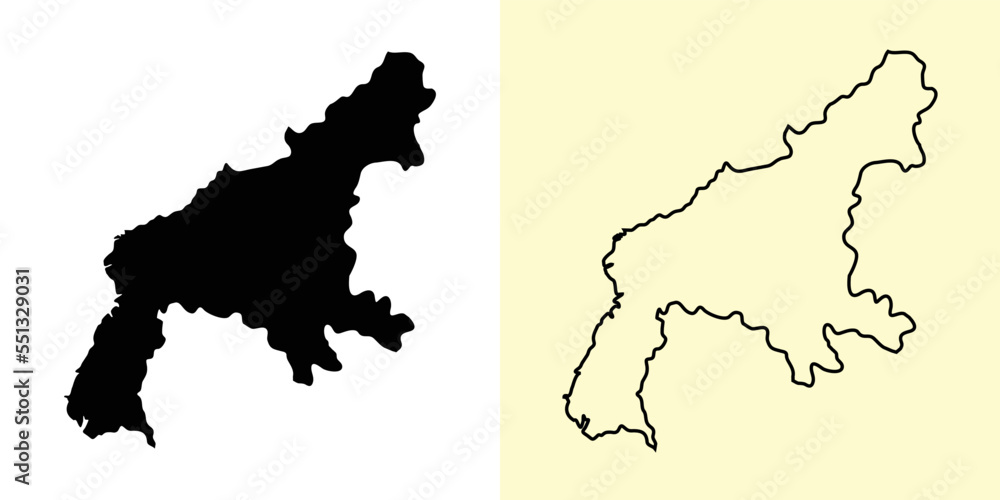 South Pyongan map, North Korea, Asia. Filled and outline map designs ...
