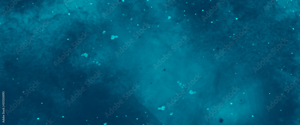 Artistic hand painted multi layered dark blue background. Navy blue watercolor. Winter blue sky with stars background. Bokeh light. Abstract grunge background. Blur sparkles background. Water bubbles.