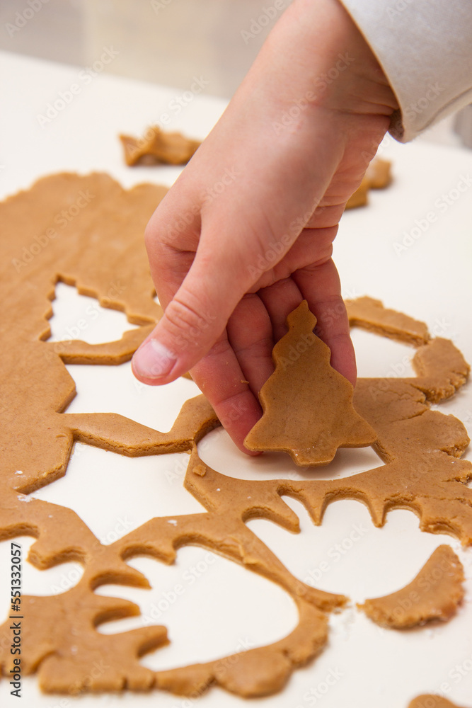 a child holds a Christmas gingerbread in the form of a Christmas tree in his hands