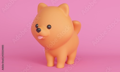 Cute Pomeranian dog on a pink background. 3d rendering