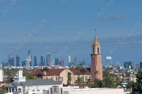 los angeles california church and city skyline