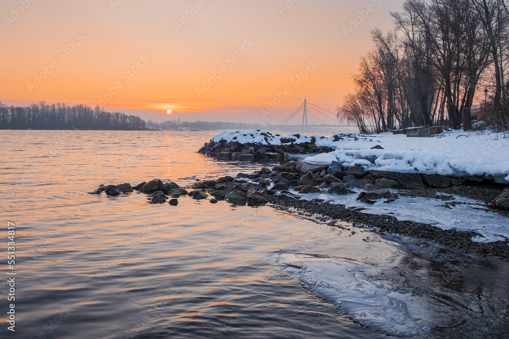 winter sunset over the river