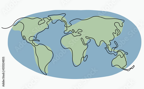 Continuous freehand drawing world map.