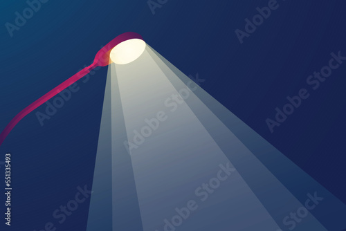 vector illustration lamp stands on dark blue sky background, street lamps with the light spots