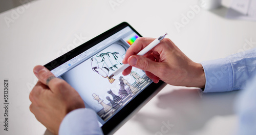 Graphic Photo Designer Using Tablet Computer Screen