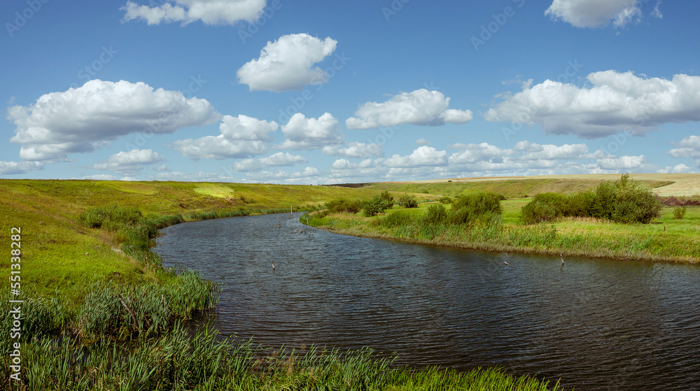 Summer landscape with river and sky