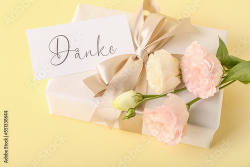 Gift box, card with text DA...