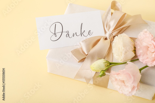 Gift box, card with text DA...
