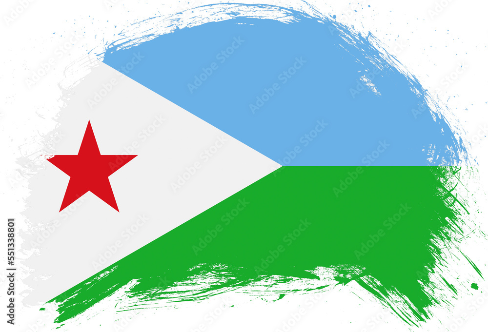 Fototapeta premium Distressed stroke brush painted flag of djibouti on white background