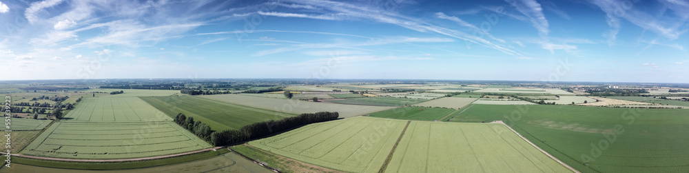 Aerial view above Norfolk countryside of England