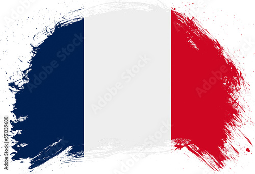 Distressed stroke brush painted flag of france on white background